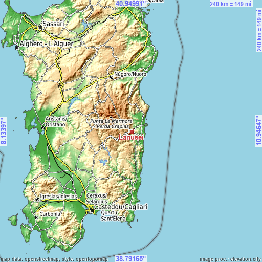 Topographic map of Lanusei