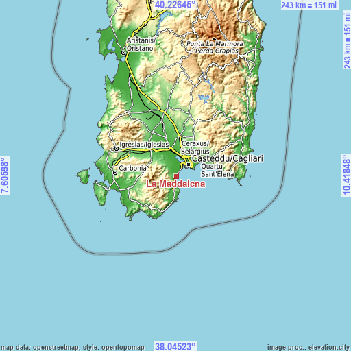 Topographic map of La Maddalena