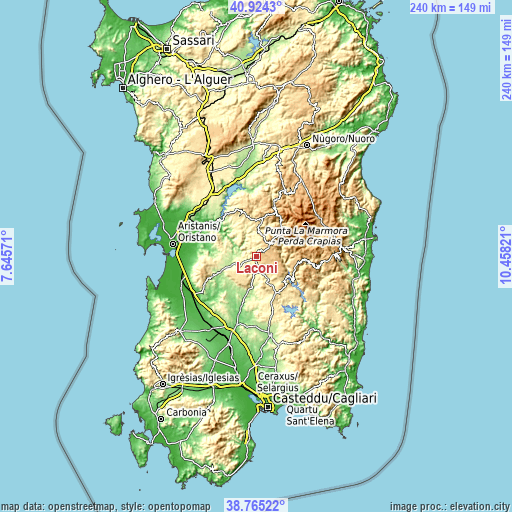 Topographic map of Laconi