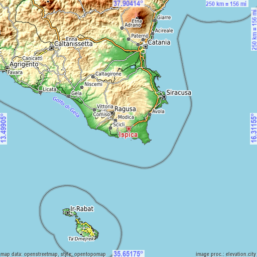 Topographic map of Ispica