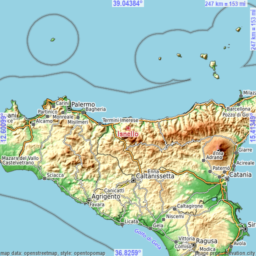 Topographic map of Isnello