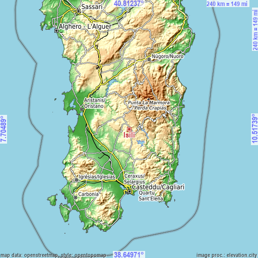 Topographic map of Isili