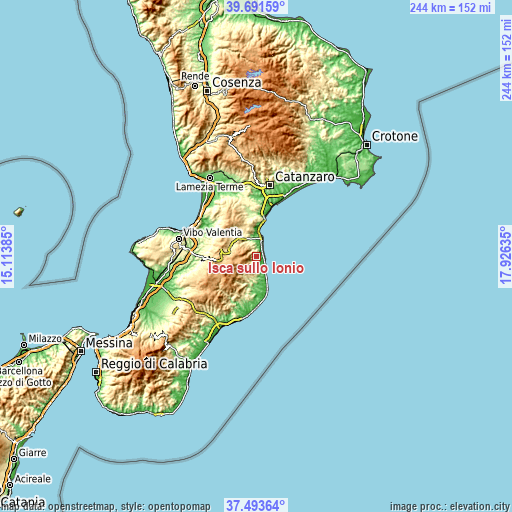 Topographic map of Isca sullo Ionio