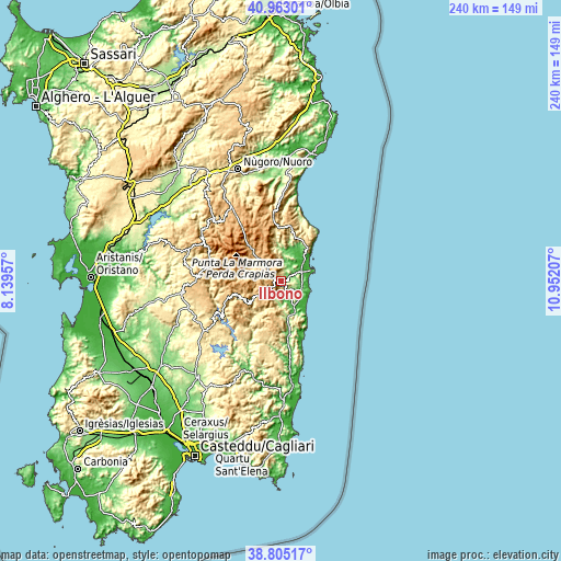 Topographic map of Ilbono