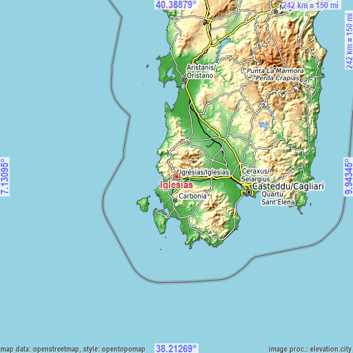 Topographic map of Iglesias