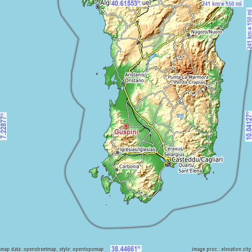 Topographic map of Guspini