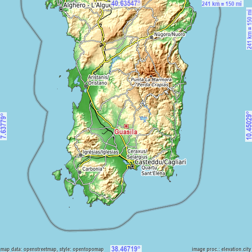 Topographic map of Guasila