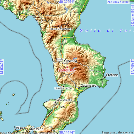 Topographic map of Aprigliano