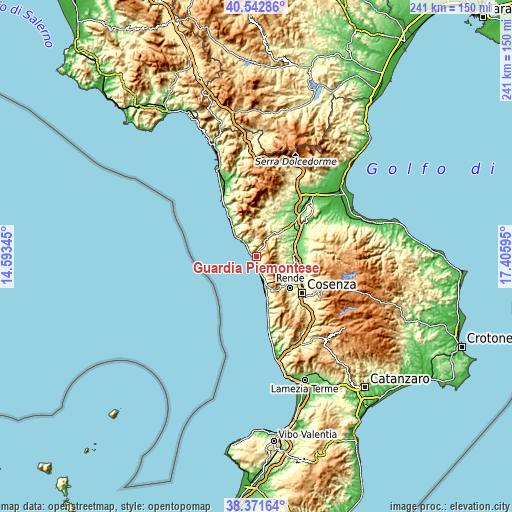 Topographic map of Guardia Piemontese