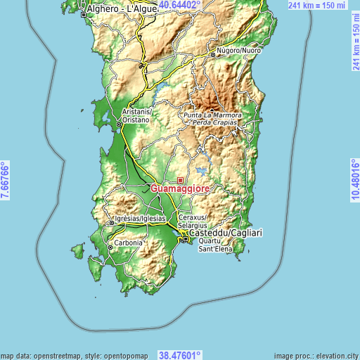 Topographic map of Guamaggiore