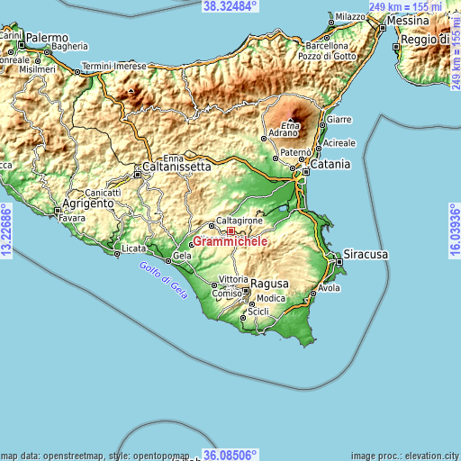 Topographic map of Grammichele