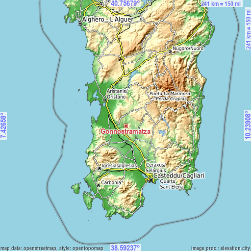 Topographic map of Gonnostramatza