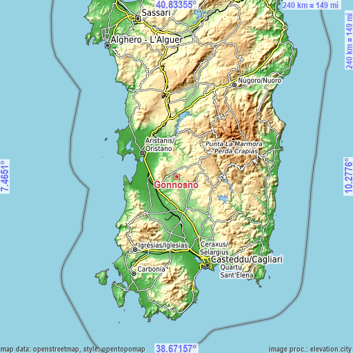 Topographic map of Gonnosnò