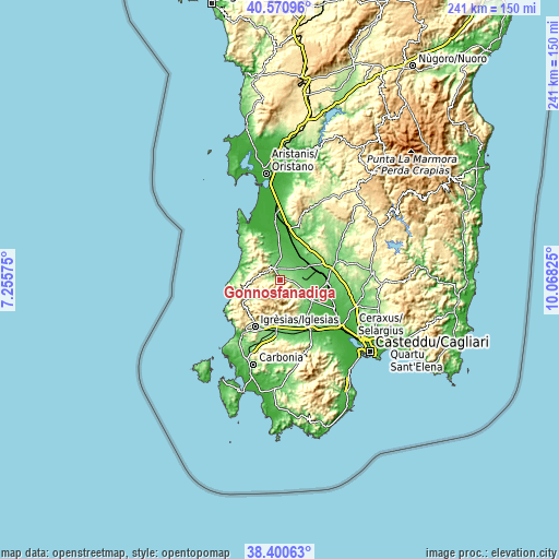 Topographic map of Gonnosfanadiga