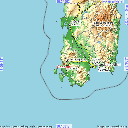 Topographic map of Gonnesa