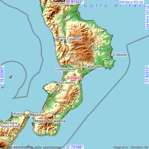 Topographic map of Girifalco