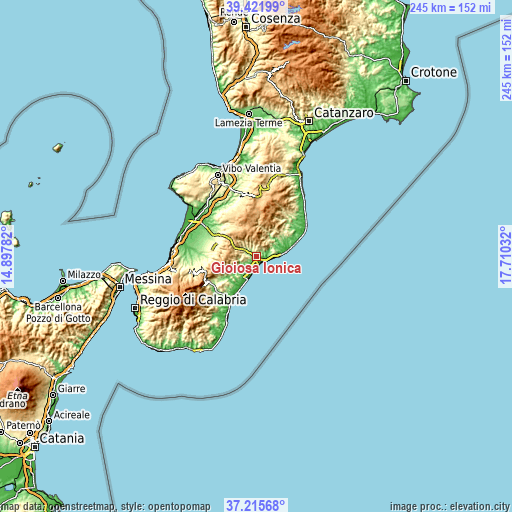 Topographic map of Gioiosa Ionica