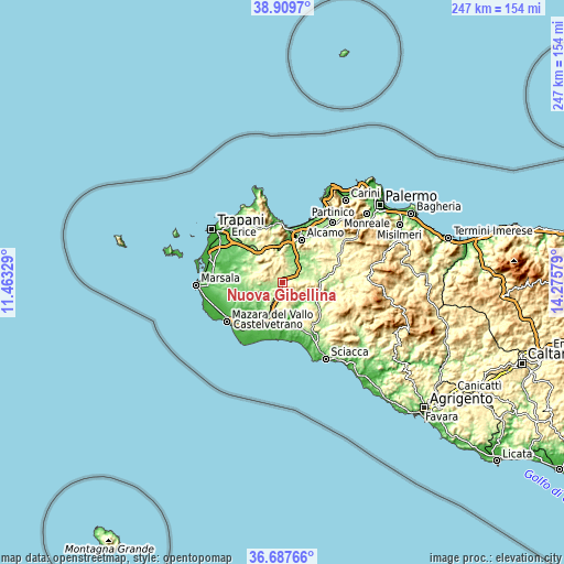 Topographic map of Nuova Gibellina