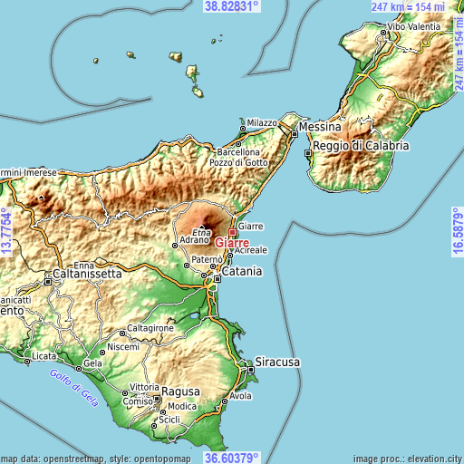 Topographic map of Giarre