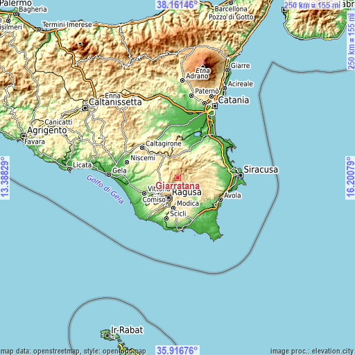 Topographic map of Giarratana
