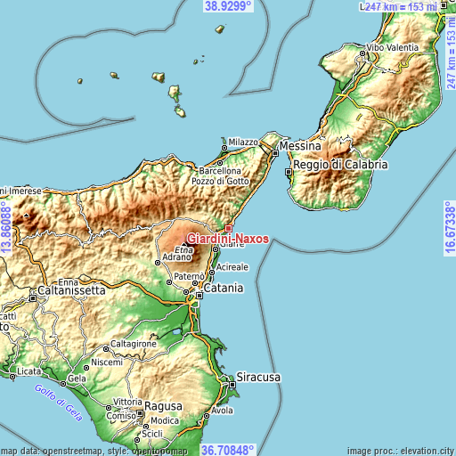 Topographic map of Giardini-Naxos