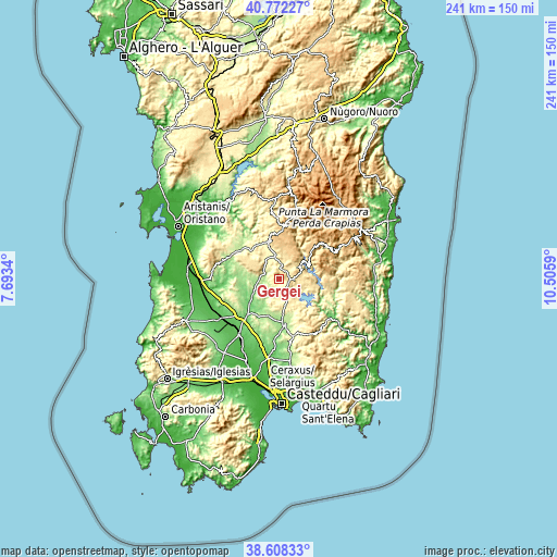 Topographic map of Gergei