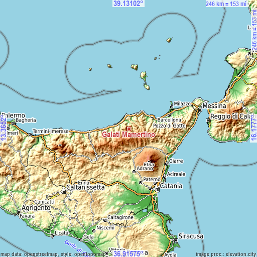 Topographic map of Galati Mamertino