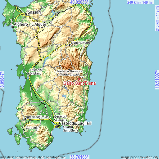 Topographic map of Gairo Sant'Elena