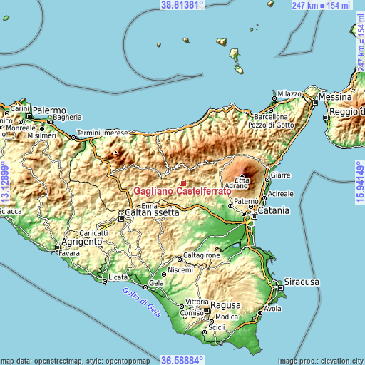 Topographic map of Gagliano Castelferrato