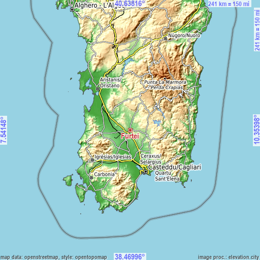 Topographic map of Furtei