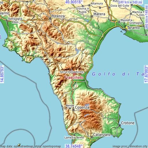 Topographic map of Frascineto