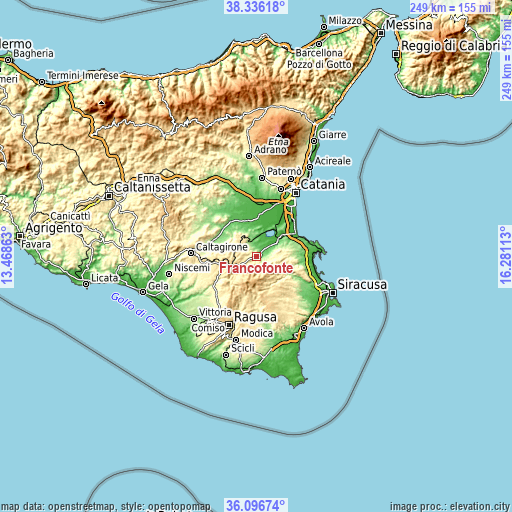 Topographic map of Francofonte