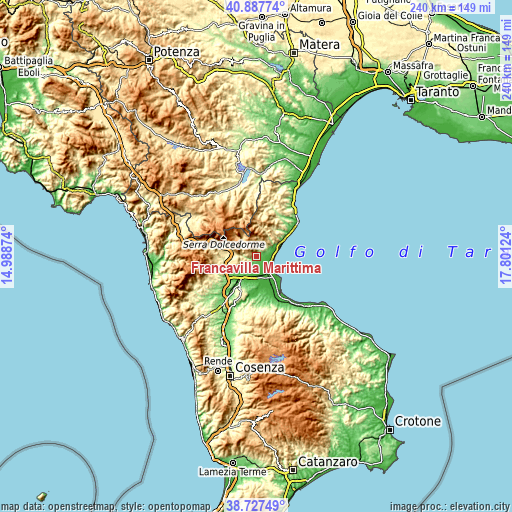 Topographic map of Francavilla Marittima