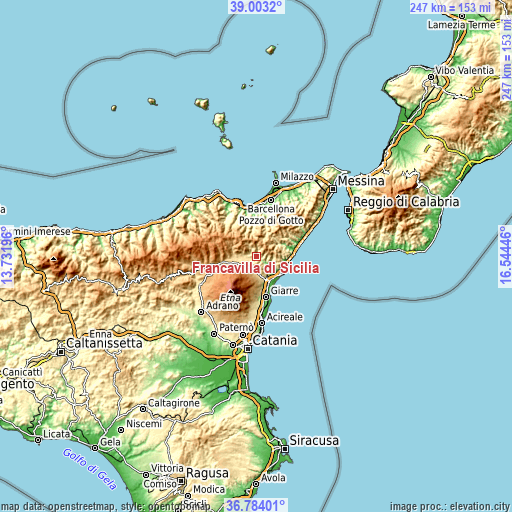 Topographic map of Francavilla di Sicilia