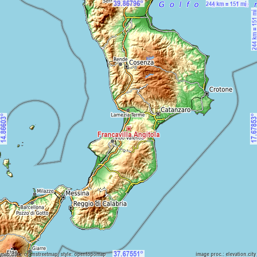 Topographic map of Francavilla Angitola