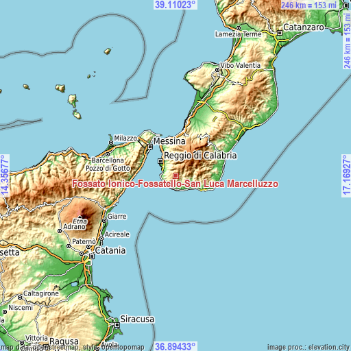 Topographic map of Fossato Ionico-Fossatello-San Luca Marcelluzzo