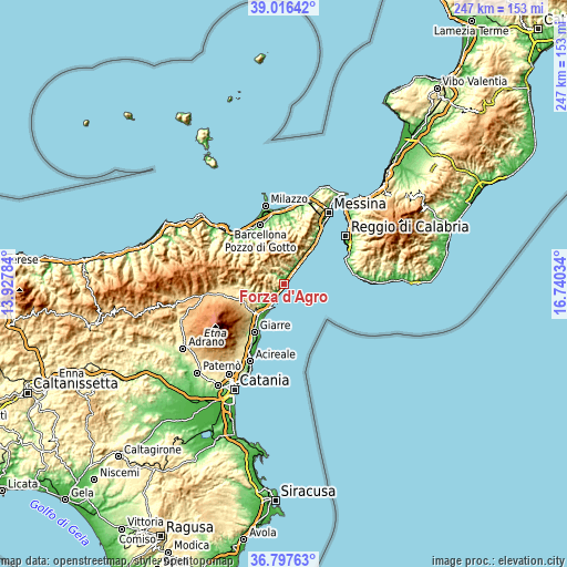 Topographic map of Forza d'Agrò