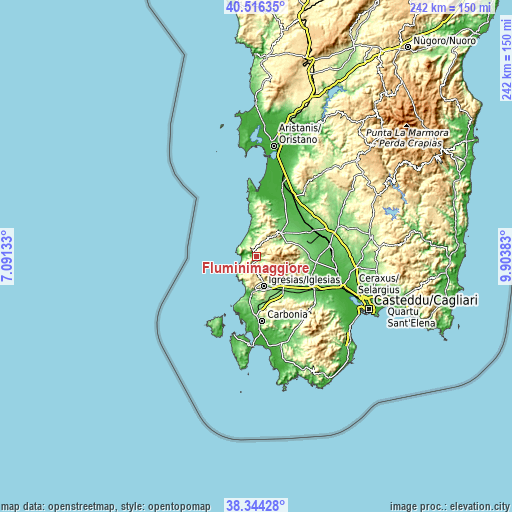 Topographic map of Fluminimaggiore