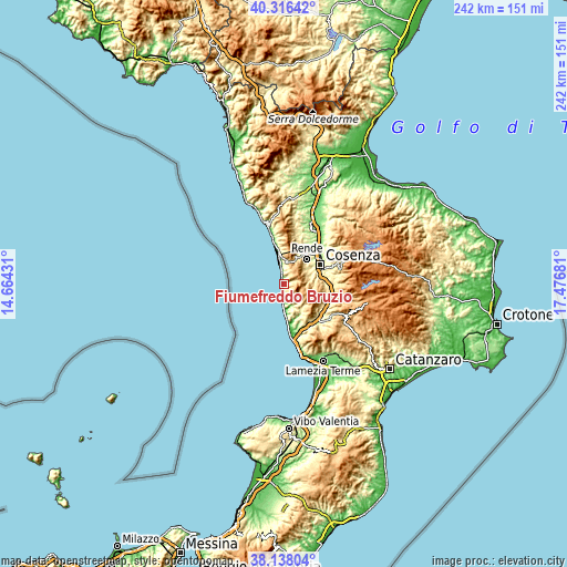 Topographic map of Fiumefreddo Bruzio