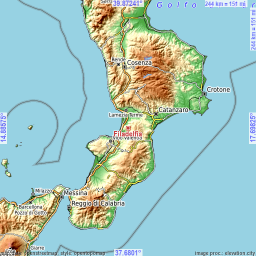 Topographic map of Filadelfia