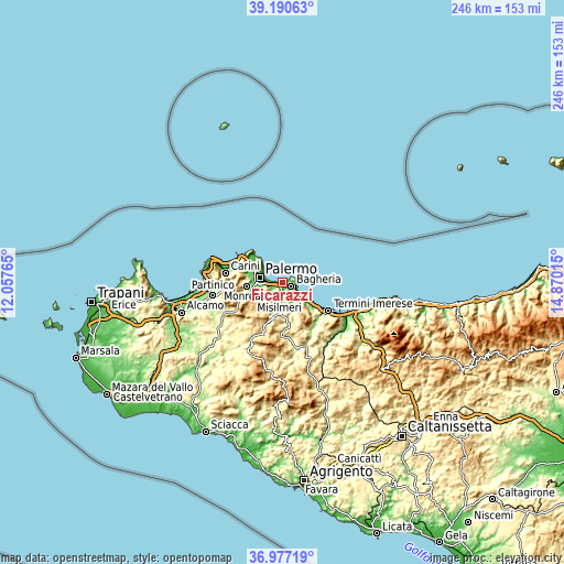 Topographic map of Ficarazzi