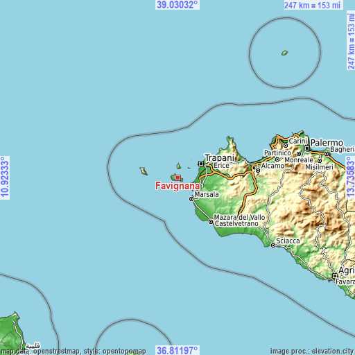 Topographic map of Favignana