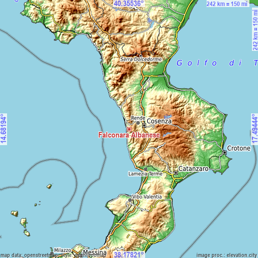 Topographic map of Falconara Albanese