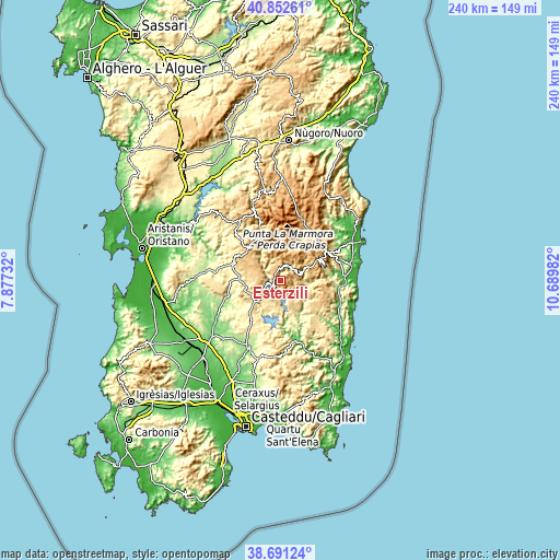 Topographic map of Esterzili