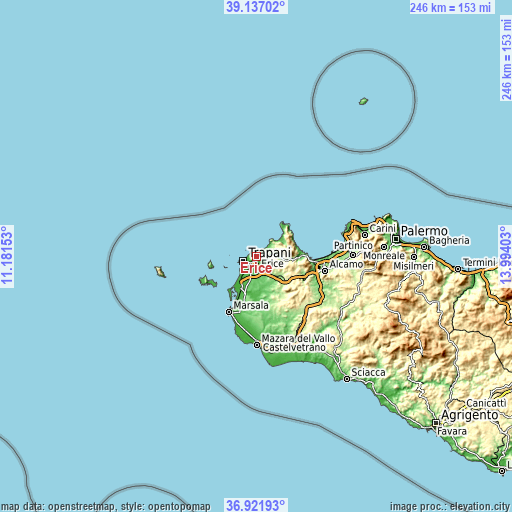 Topographic map of Erice