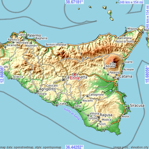 Topographic map of Enna