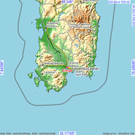 Topographic map of Elmas