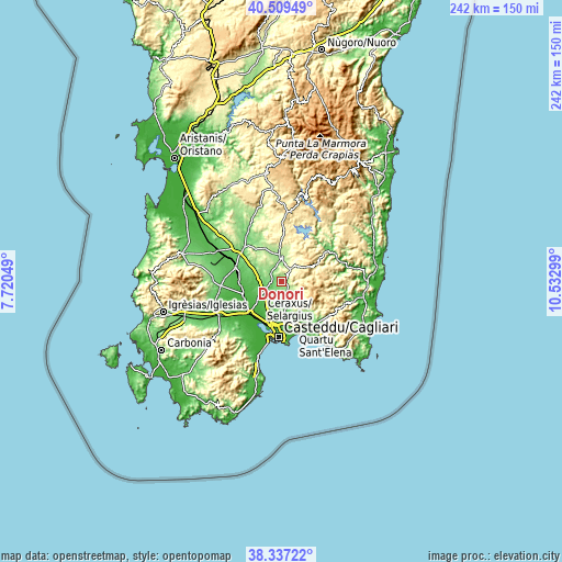 Topographic map of Donorì