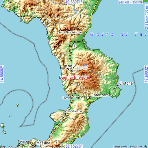 Topographic map of Donnici Inferiore
