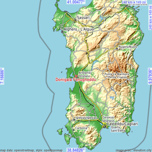 Topographic map of Donigala Fenugheddu